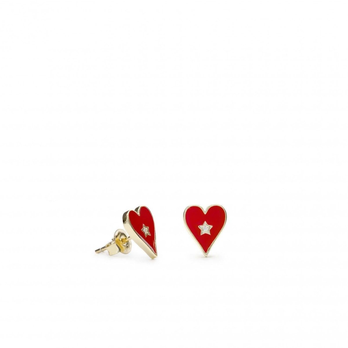 Pendientes pequeños diseño de corazón con esmalte rojo-LINEARGENT