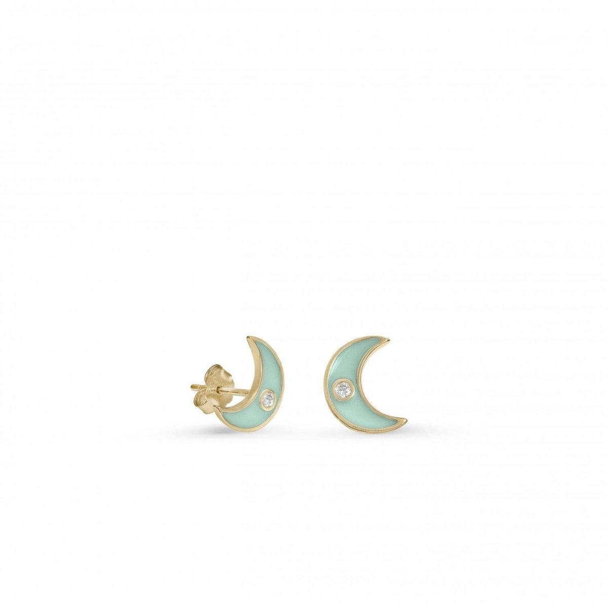 Pendientes pequeños en plata diseño luna esmalte menta-LINEARGENT