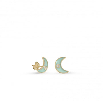 Pendientes pequeños en plata diseño luna esmalte menta