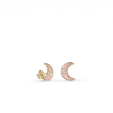 Pendientes pequeños en plata diseño luna esmalte rosa