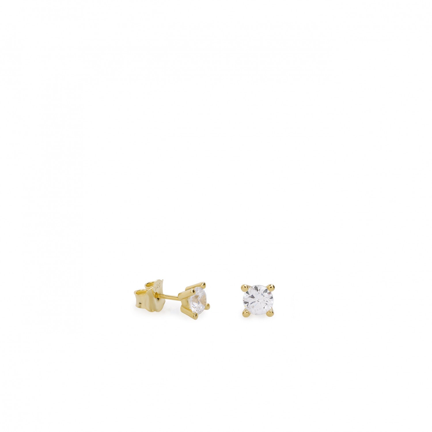 Pendientes pequeños plata baño dorado diseño 4 garras con circonita-LINEARGENT