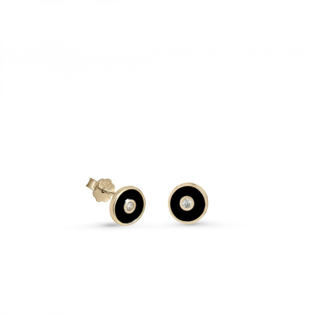 Pendientes pequeños plata circular esmalte negro-LINEARGENT