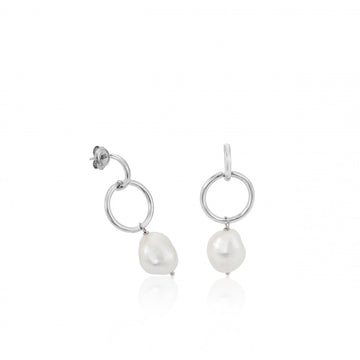 Pendientes perla colgante diseño de doble aro