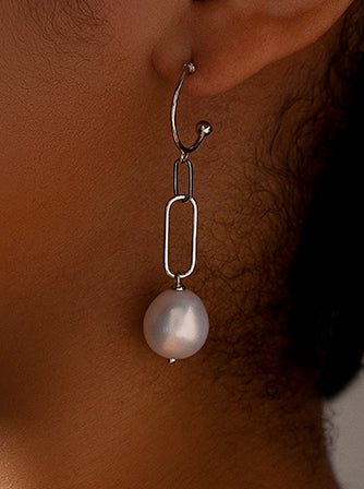 Pendientes perla colgante diseño eslabones irregulares-LINEARGENT