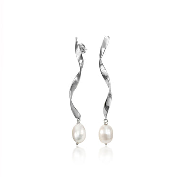 Pendientes perla de plata diseño curvilíneo