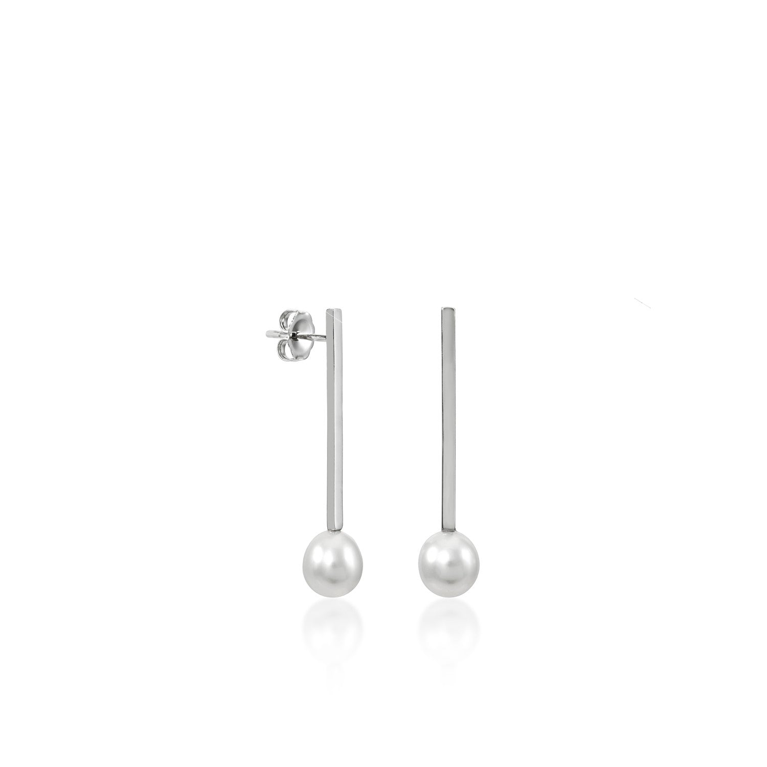 Pendientes perla de plata estilo minimalista-LINEARGENT