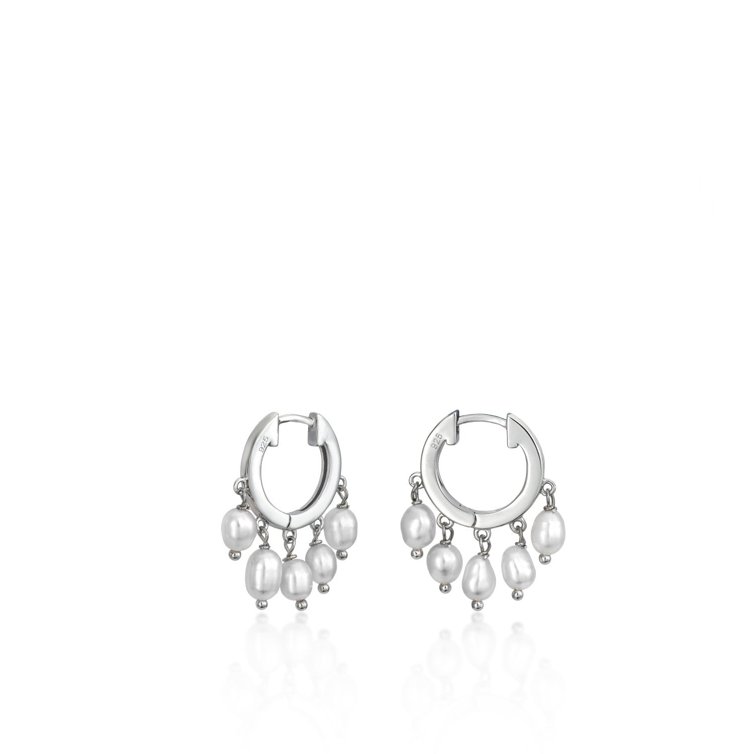 Pendientes perla diseño aro de plata con perlas colgando-LINEARGENT