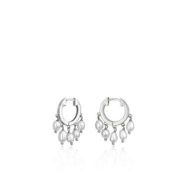 Pendientes perla diseño aro de plata con perlas colgando