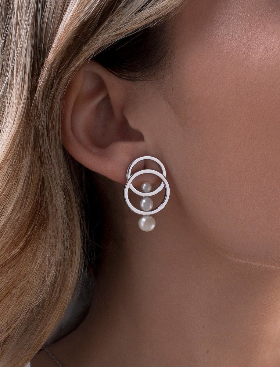 Pendientes perlas diseño doble motivo circular intercalado-LINEARGENT