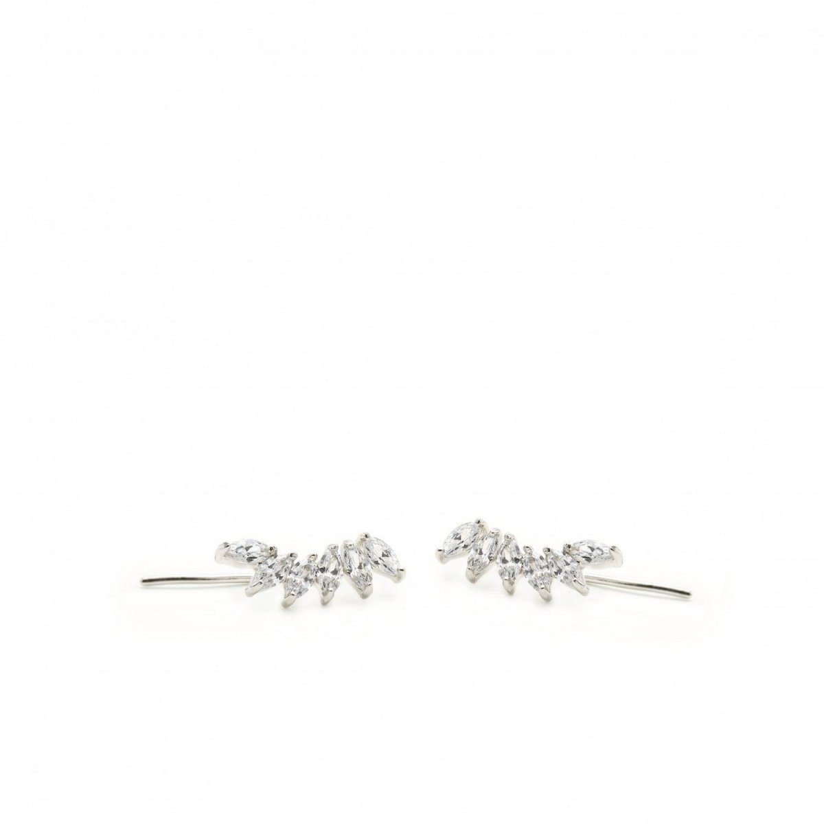 Pendientes trepadores de plata con seis circonitas pequeñas talla marquesa-LINEARGENT