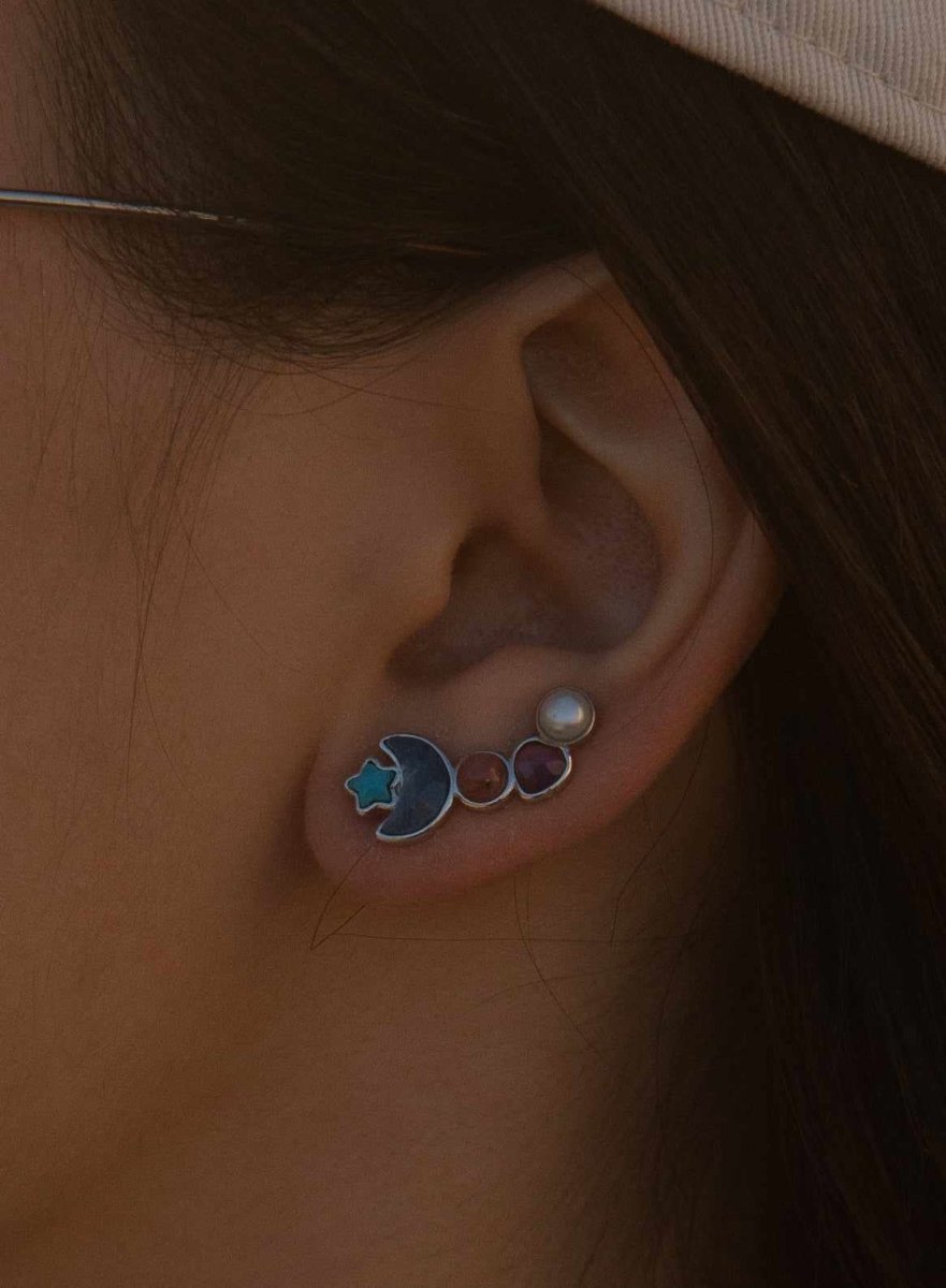 Pendientes trepadores en plata motivos variados-LINEARGENT