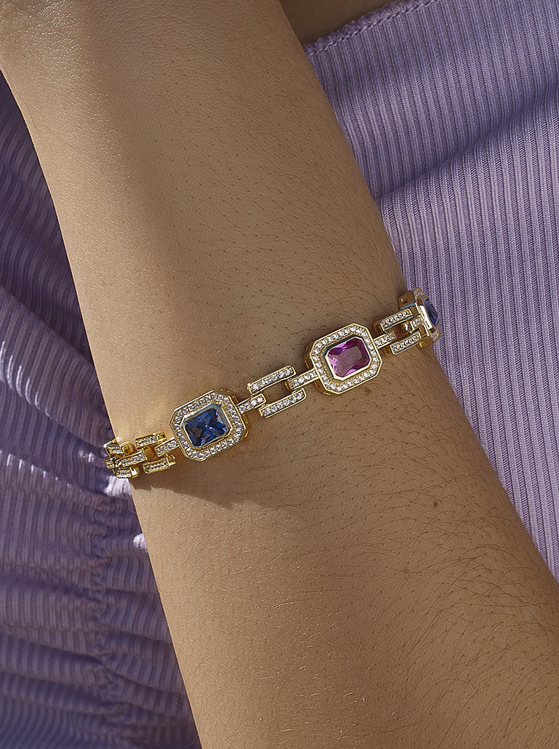 Pulsera con piedras tono fucsia y calcedonia diseño eslabones-LINEARGENT