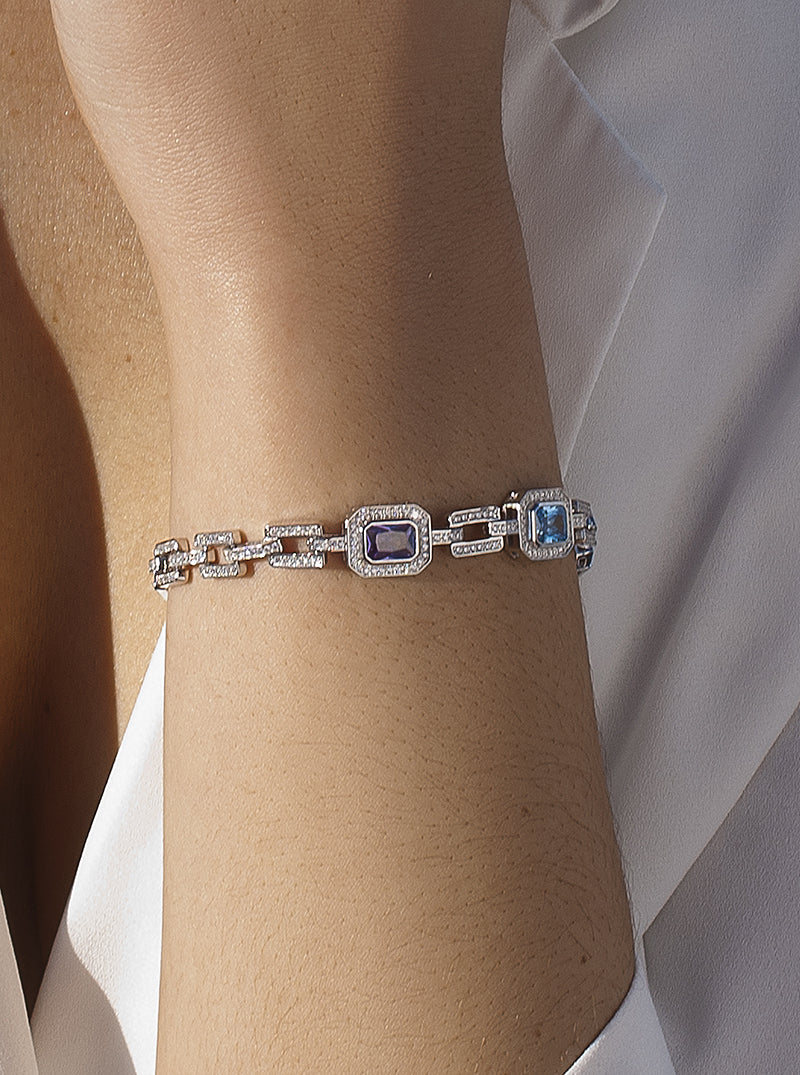 Pulsera con piedras tono lavanda y azurita diseño eslabones-LINEARGENT