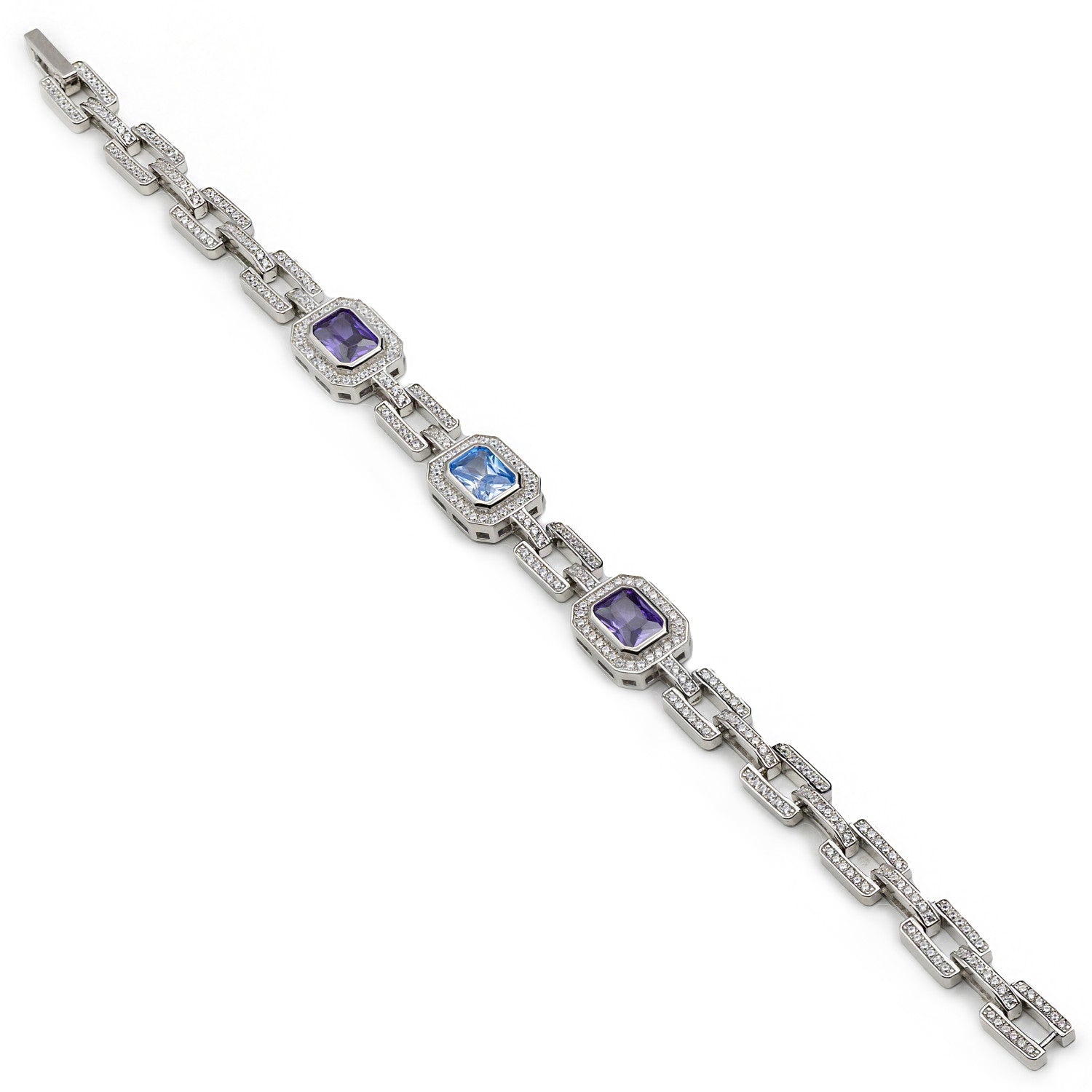 Pulsera con piedras tono lavanda y azurita diseño eslabones-LINEARGENT