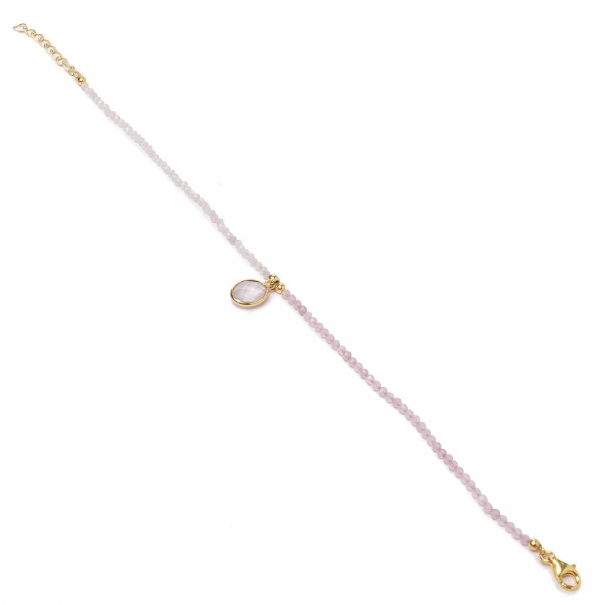 Pulsera de bolas con charm central de cuarzo rosa-LINEARGENT