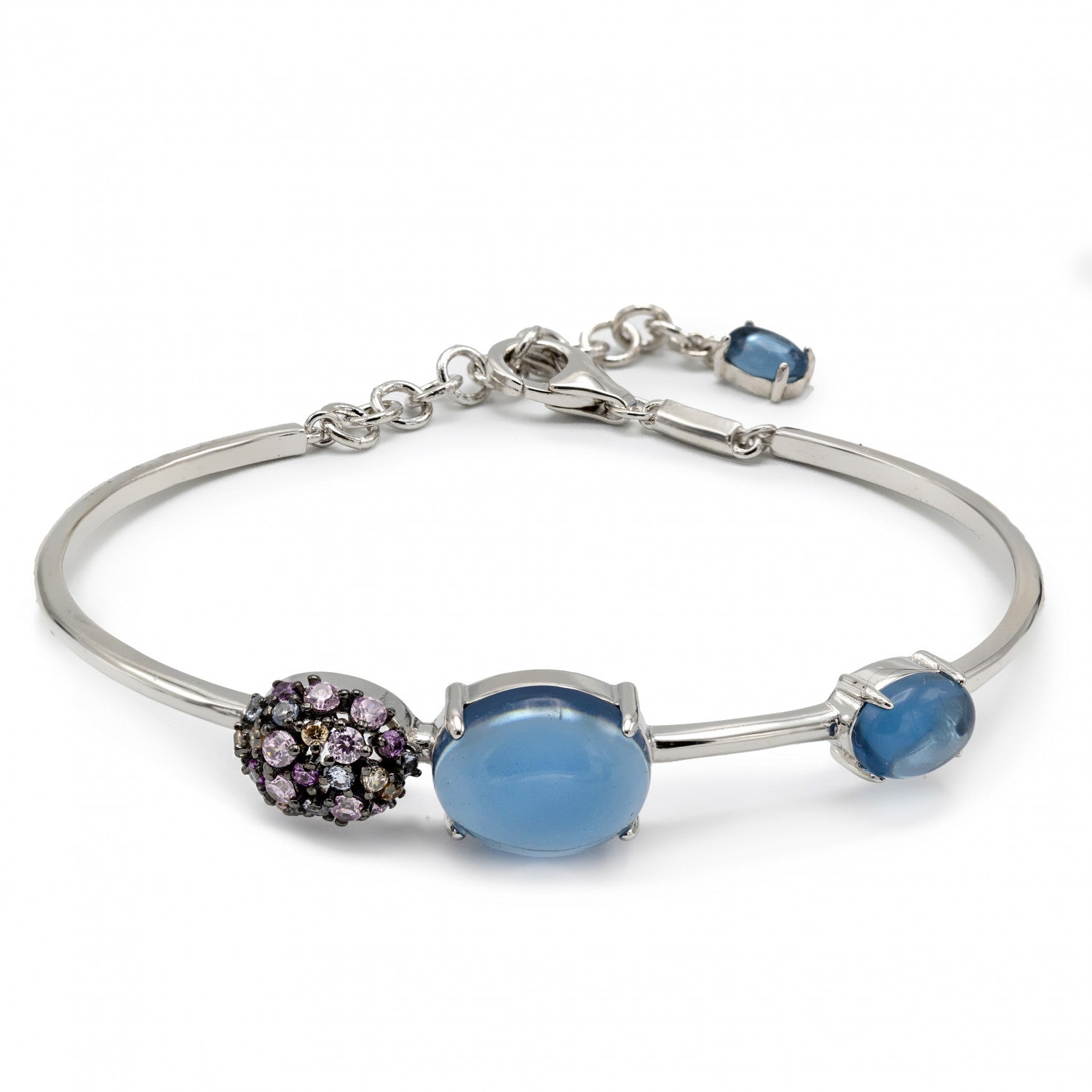 Pulsera esclava con piedras en tonos azules y motivo con circonitas de colores-LINEARGENT