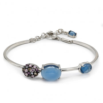 Pulsera esclava con piedras en tonos azules y motivo con circonitas de colores