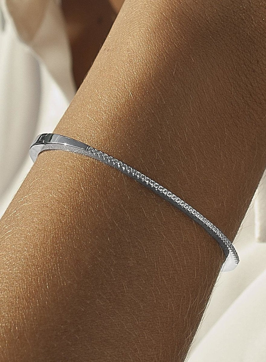 Pulsera esclava de plata diseño slim circonitas-LINEARGENT