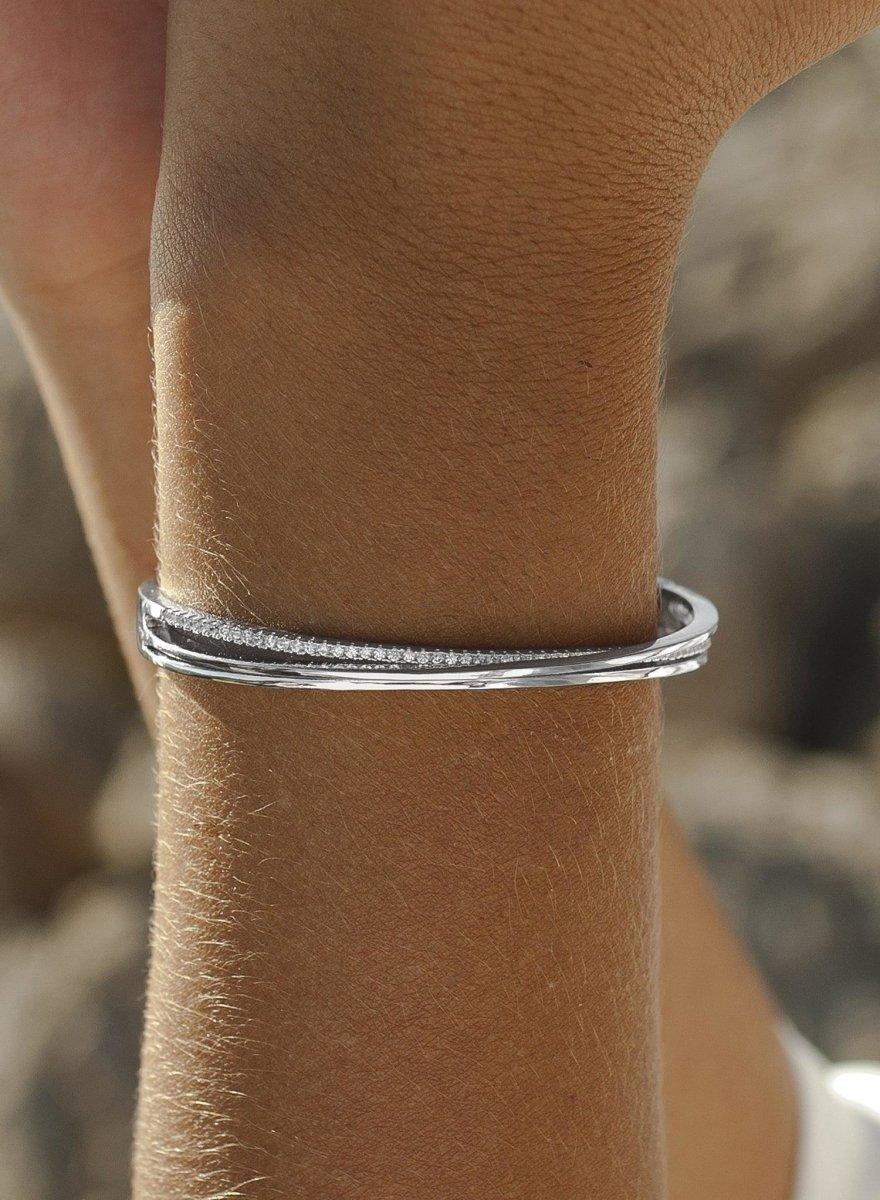 Pulsera esclava de plata fina con circonita-LINEARGENT