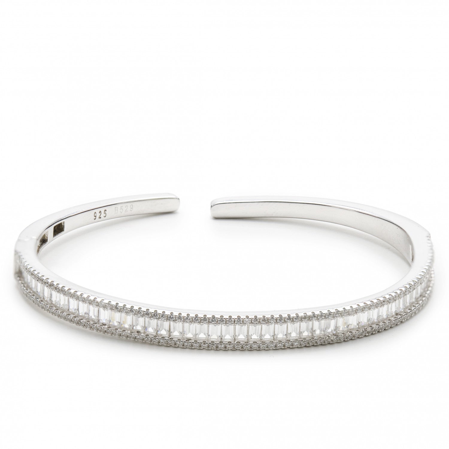 Pulsera esclava de plata raíl con engaste de circonita-LINEARGENT
