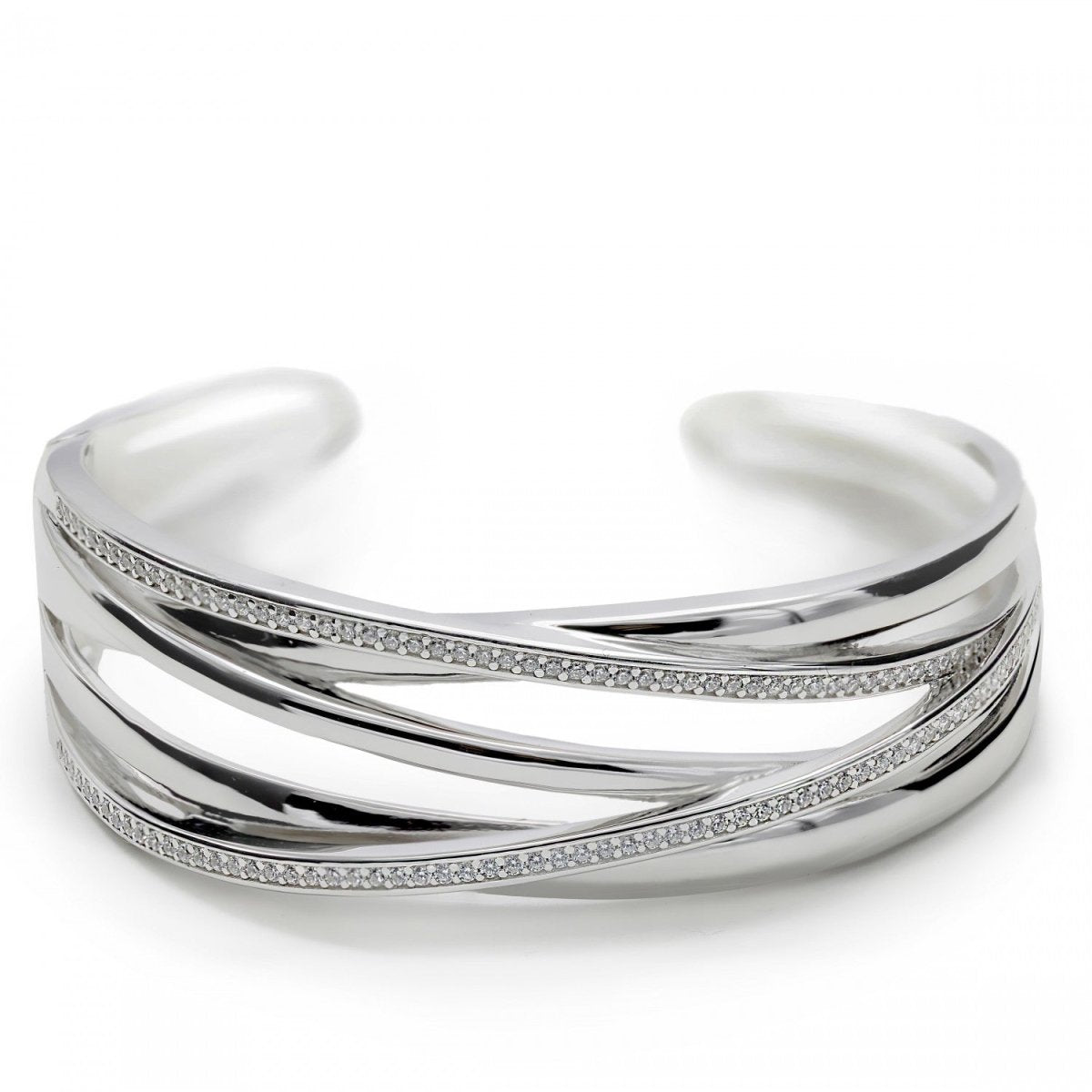 Pulsera esclava diseño de múltiples raíles con circonitas-LINEARGENT