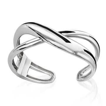 Pulsera esclava diseño doble carril en plata lisa