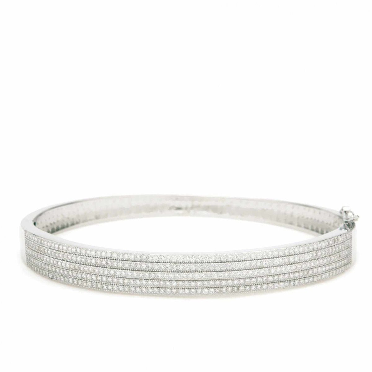 Pulsera esclava gruesa de plata con cinco líneas de circonitas-LINEARGENT