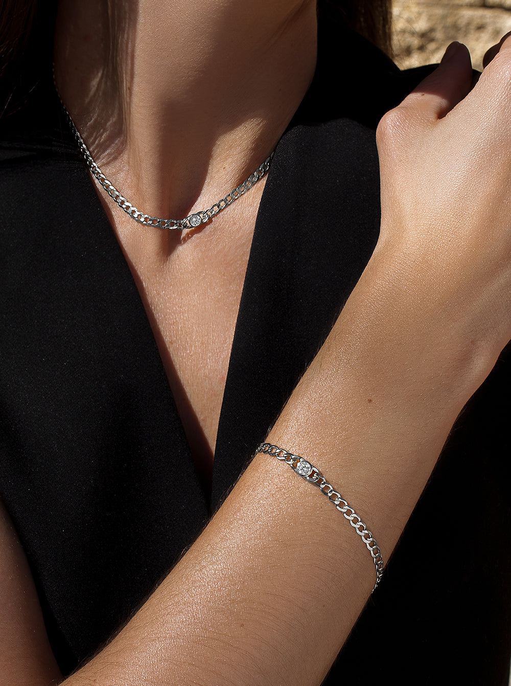 Pulsera eslabones de plata con detalle de circonita