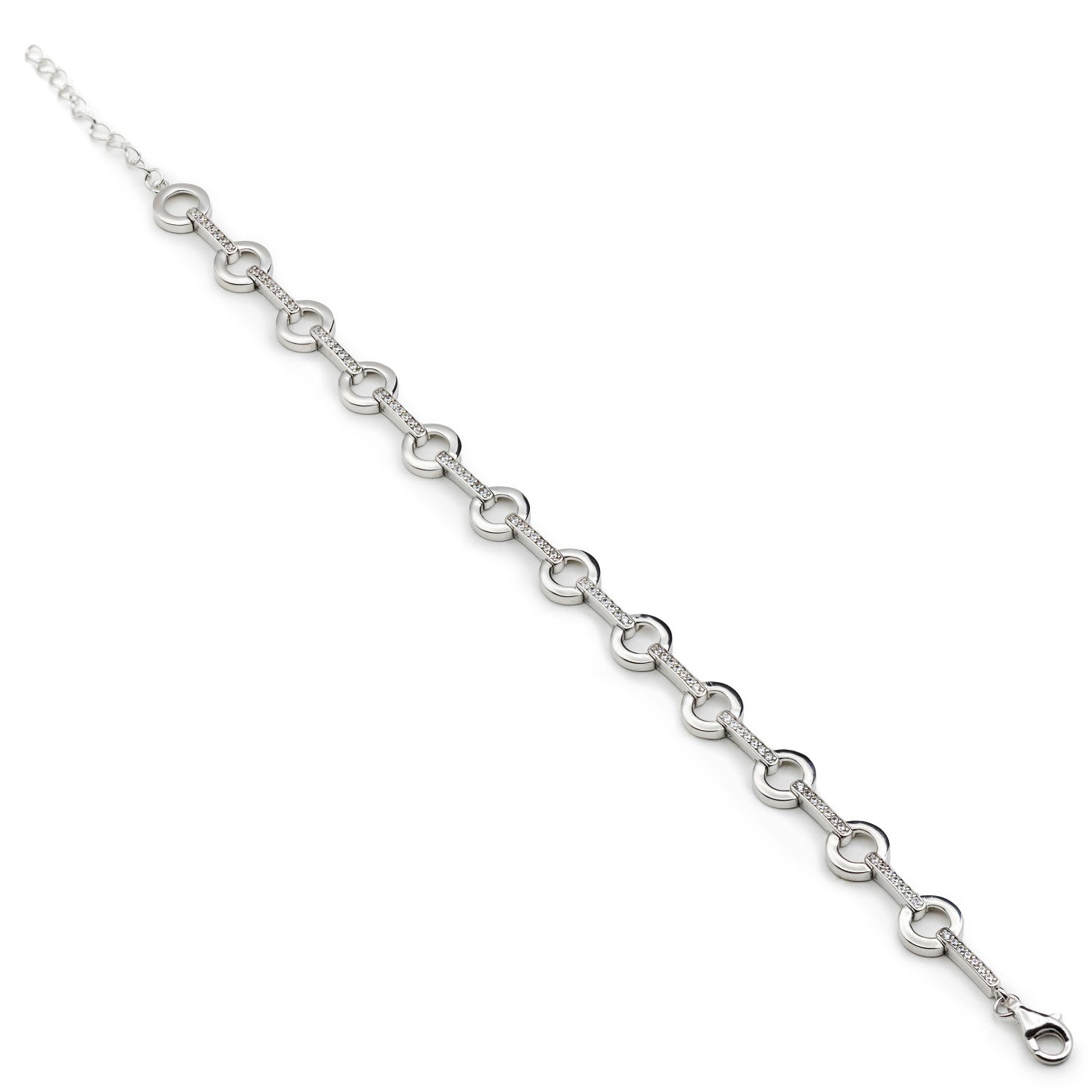 Pulsera eslabones en forma circular y circonitas-LINEARGENT