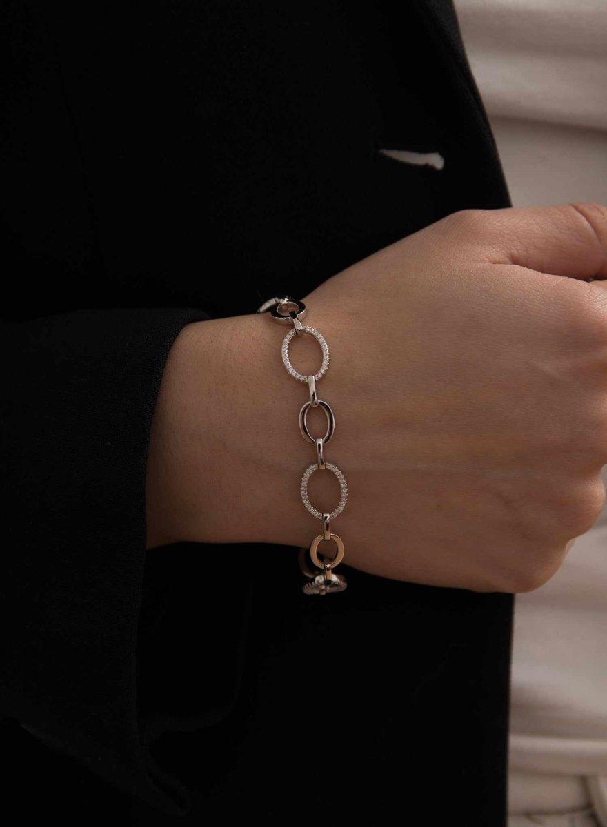 Pulsera eslabones plata diseño de círculos con circonita-LINEARGENT