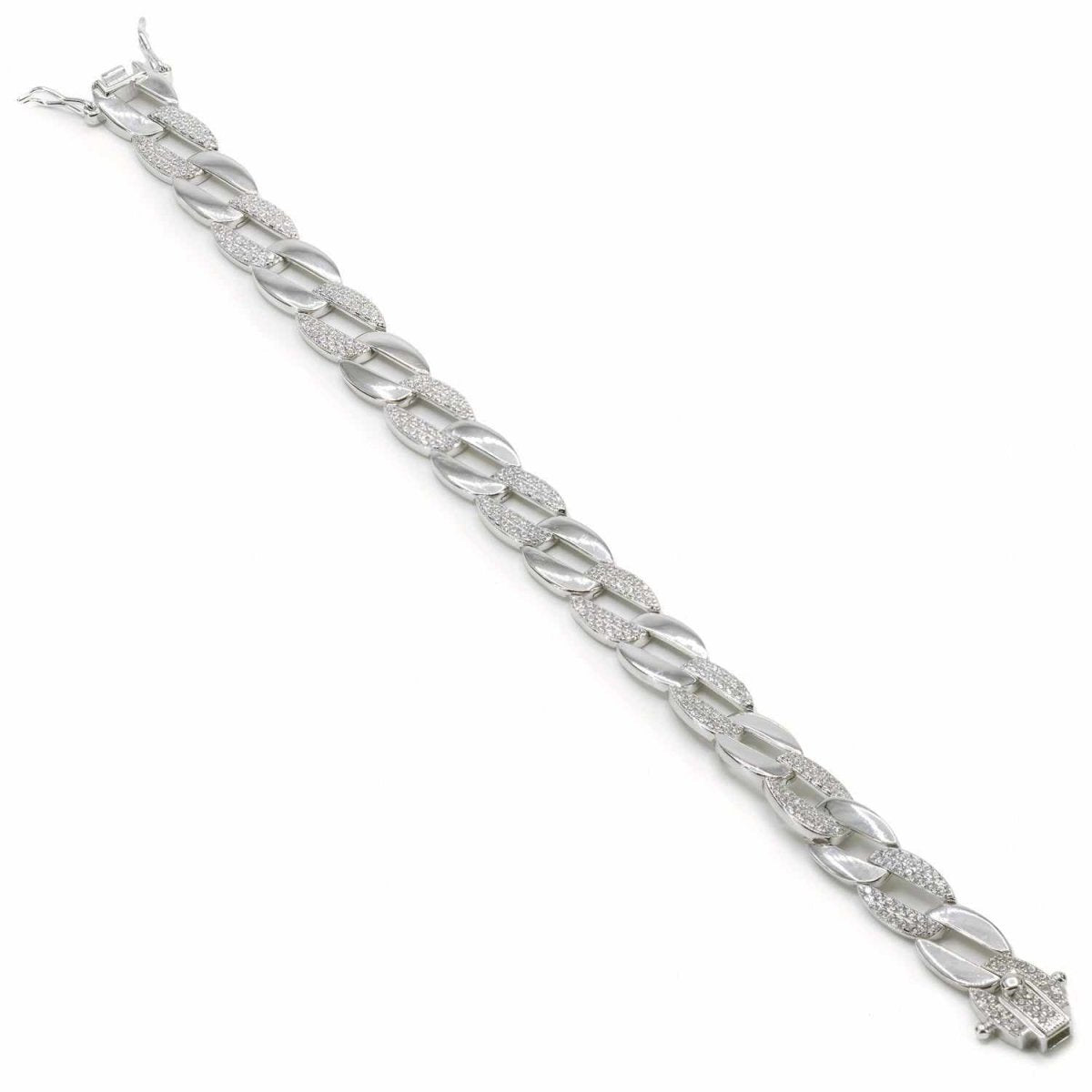 Pulsera eslabones plata ovalados con circonitas blancas-LINEARGENT