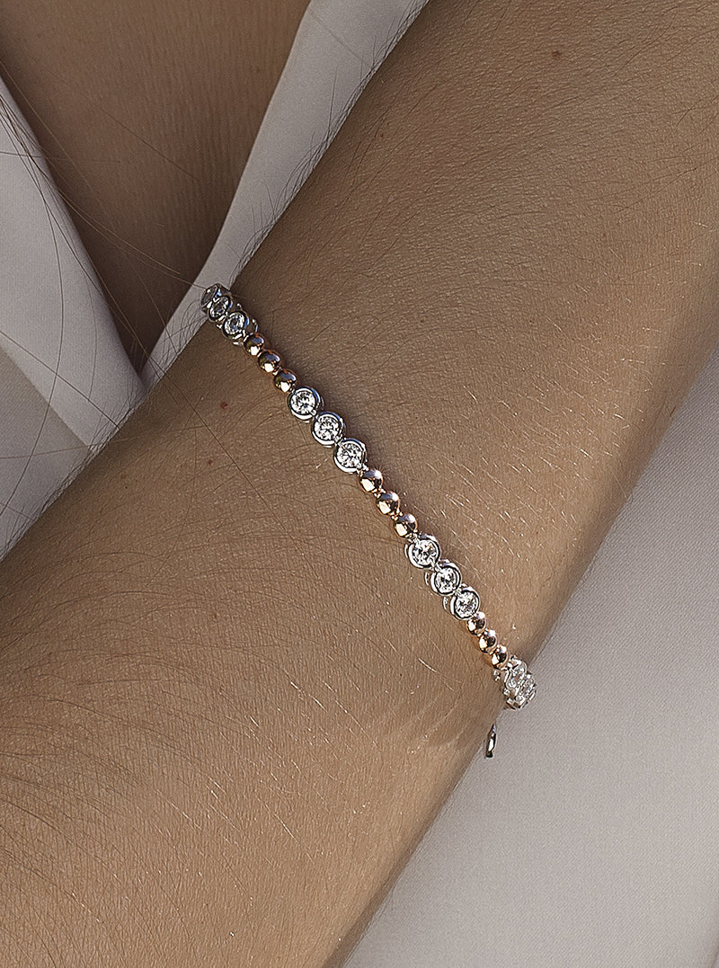 Pulsera riviere bicolor en rosa y circonita circular-LINEARGENT