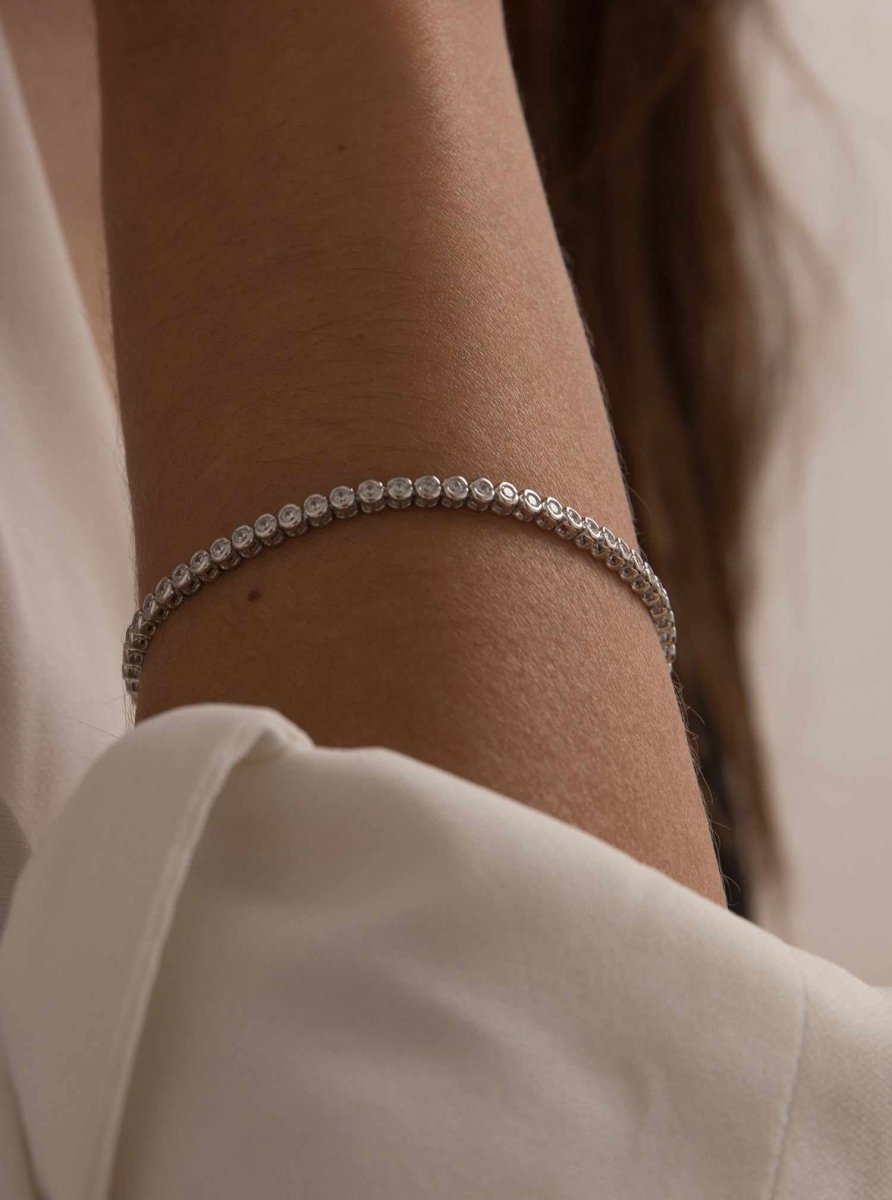 Pulsera riviere de plata motivo circular de circonita blanca-LINEARGENT