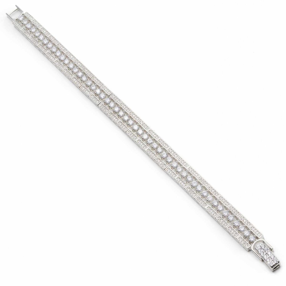 Pulseras brillantes de plata con raíl central de circonitas-LINEARGENT