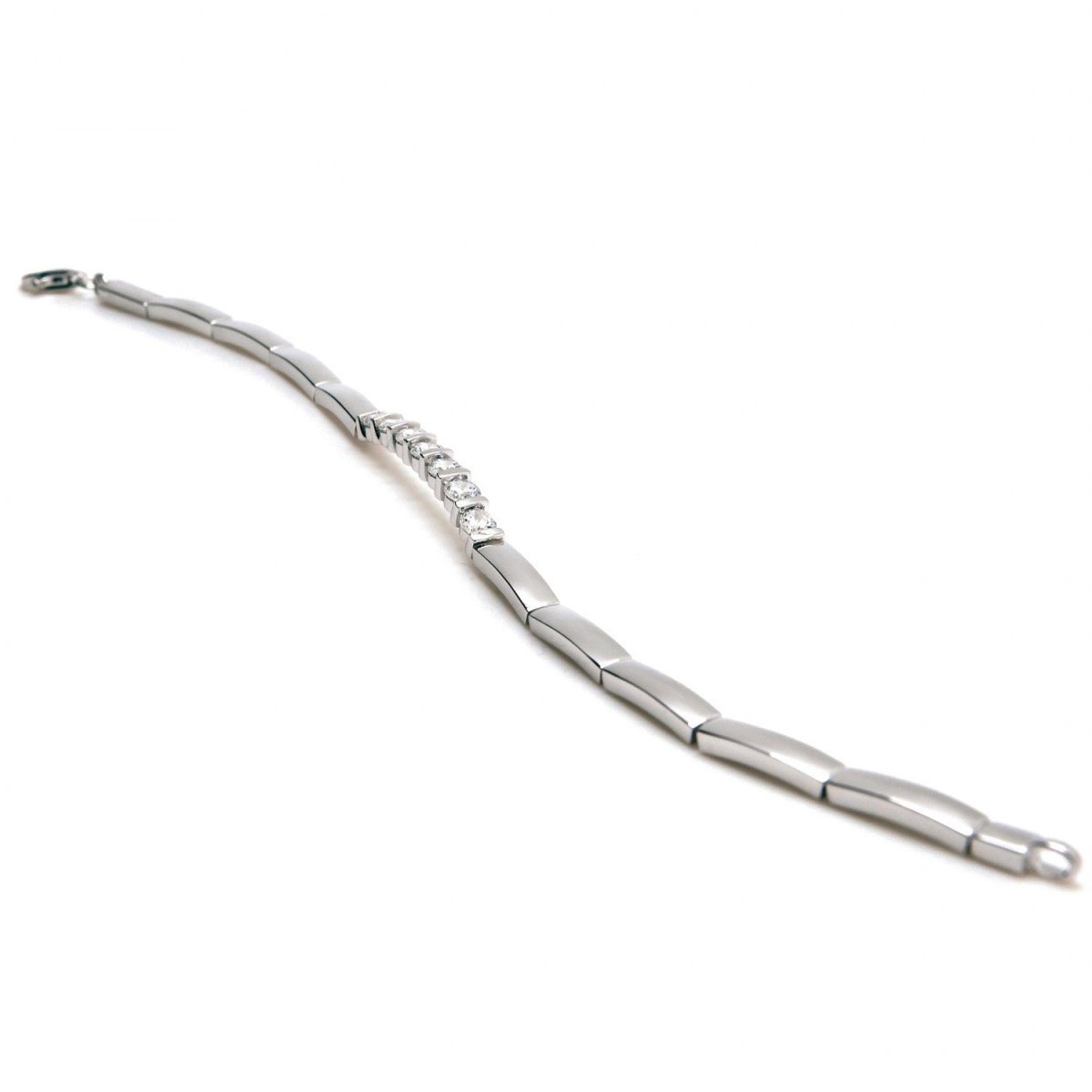 Pulseras brillantes de plata diseño de circonita central-LINEARGENT