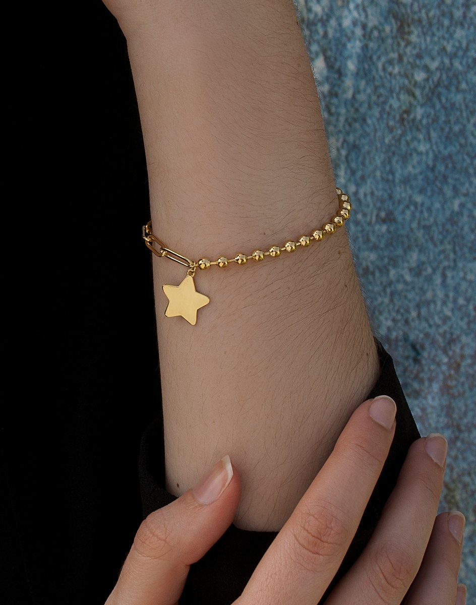 Pulseras con colgantes de plata bañados en oro con colgante en forma de estrella-LINEARGENT
