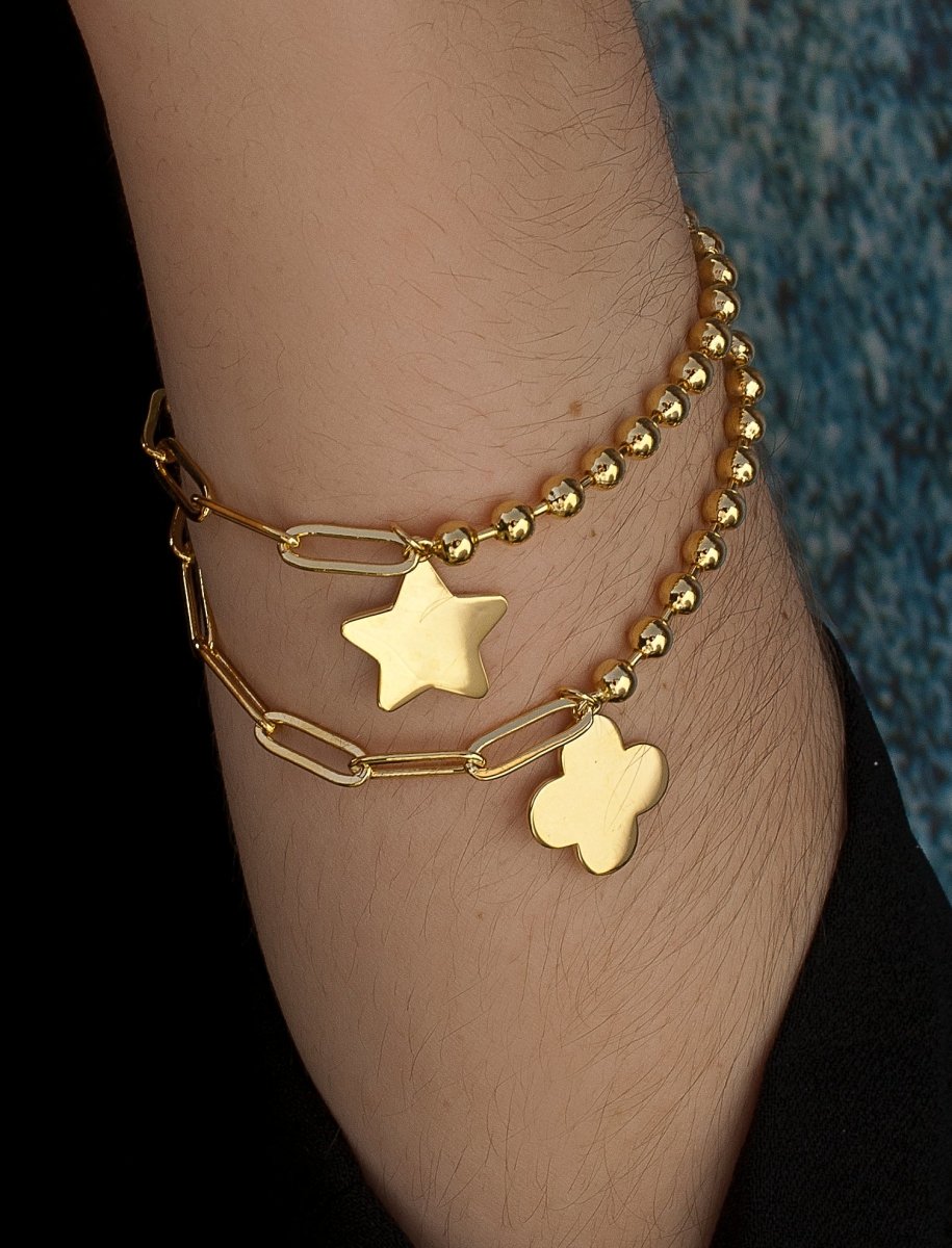 Pulseras con colgantes de plata bañados en oro con colgante en forma de flor-LINEARGENT