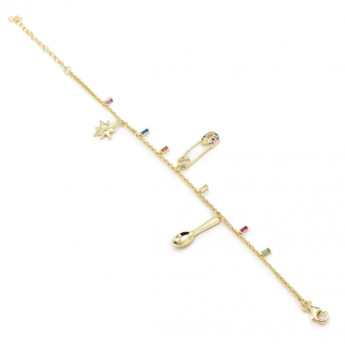 Pulseras con colgantes diseño de imperdible cuchara y estrella-LINEARGENT