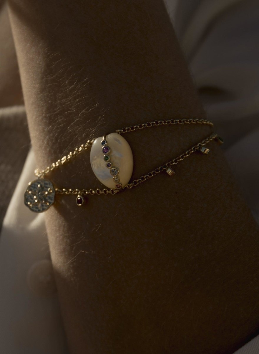 Pulseras con colgantes diseño de perla y medalla-LINEARGENT