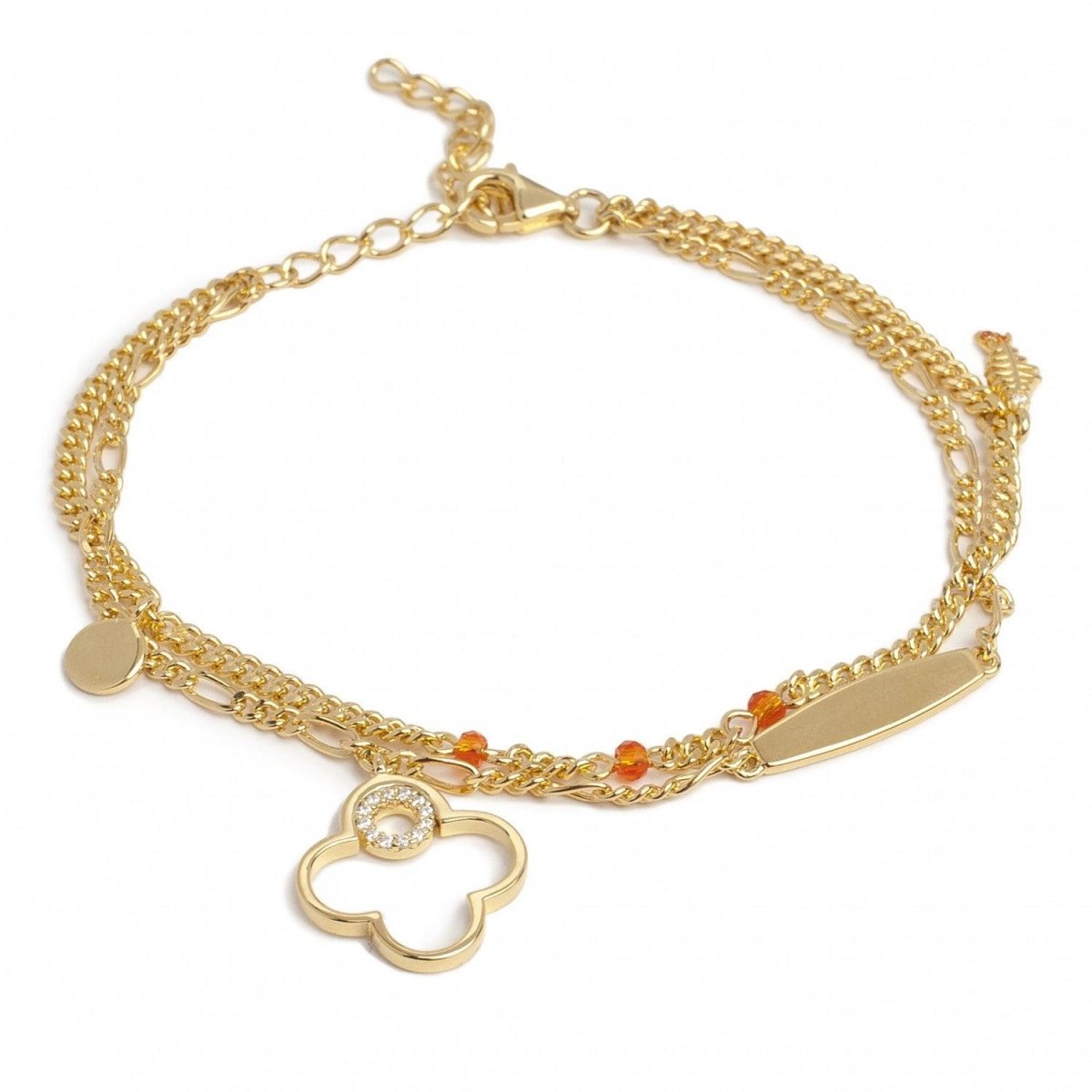 Pulseras con colgantes diseño doble cadena motivo de flor-LINEARGENT