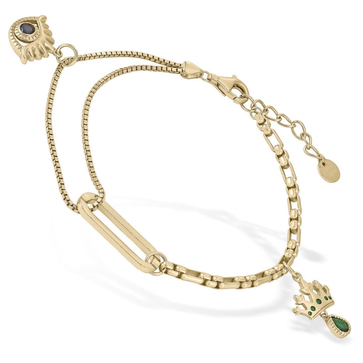 Pulseras con colgantes en palta dorado doble motivo-LINEARGENT