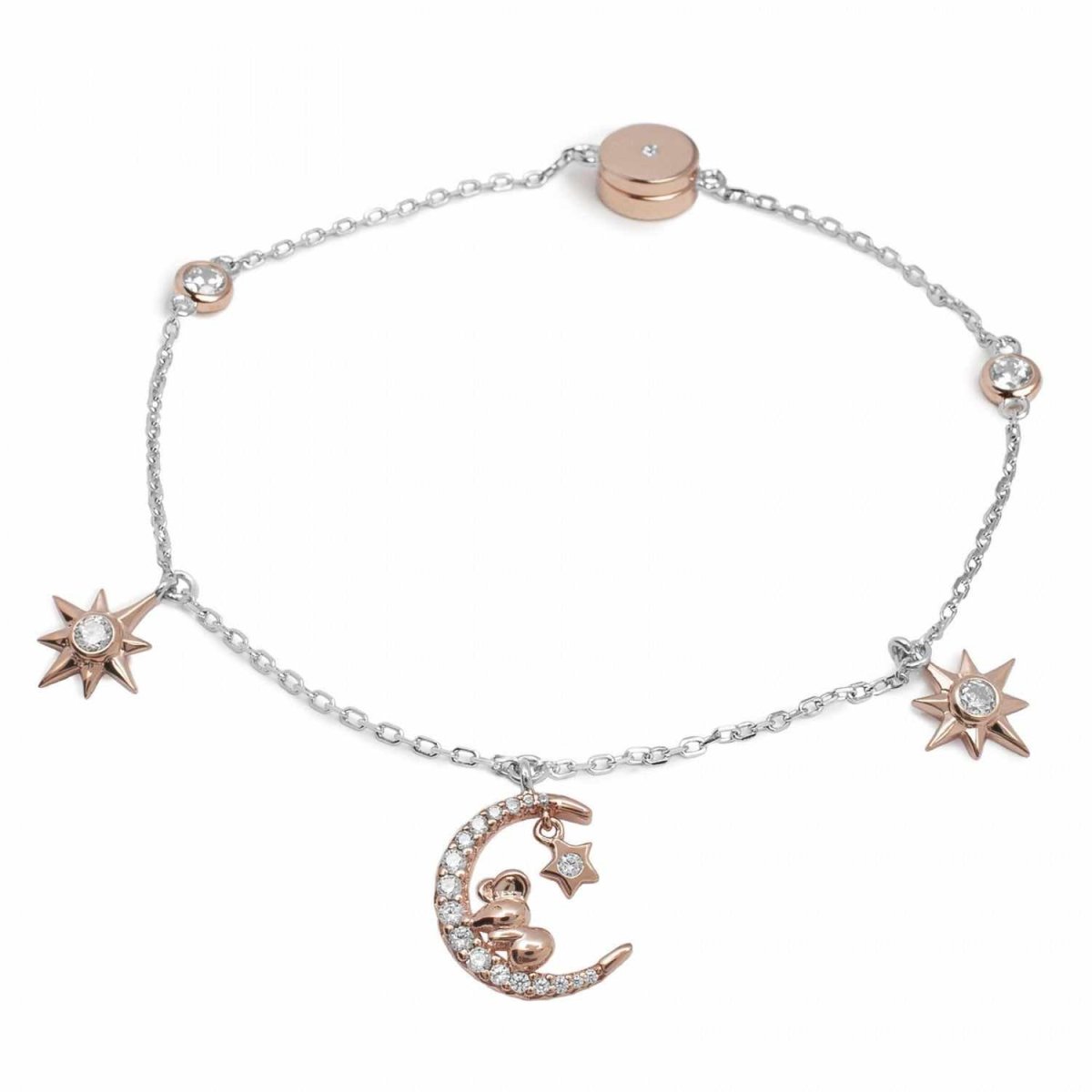 Pulseras con colgantes mini charms en rosa con circonitas-LINEARGENT