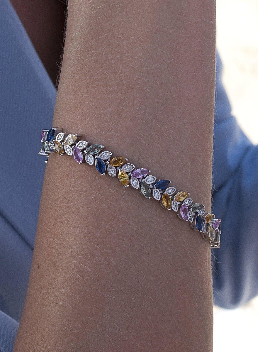 Pulseras con piedras diseño de hojas multicolores-LINEARGENT