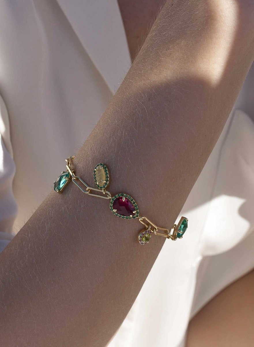 Pulseras con piedras diseño paper clip con colgantes-LINEARGENT