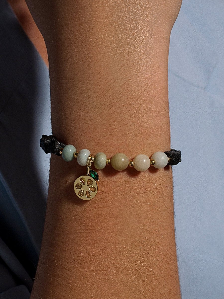 Pulseras de bolas de plata charm con circonitas y piedras semipreciosas variadas-LINEARGENT