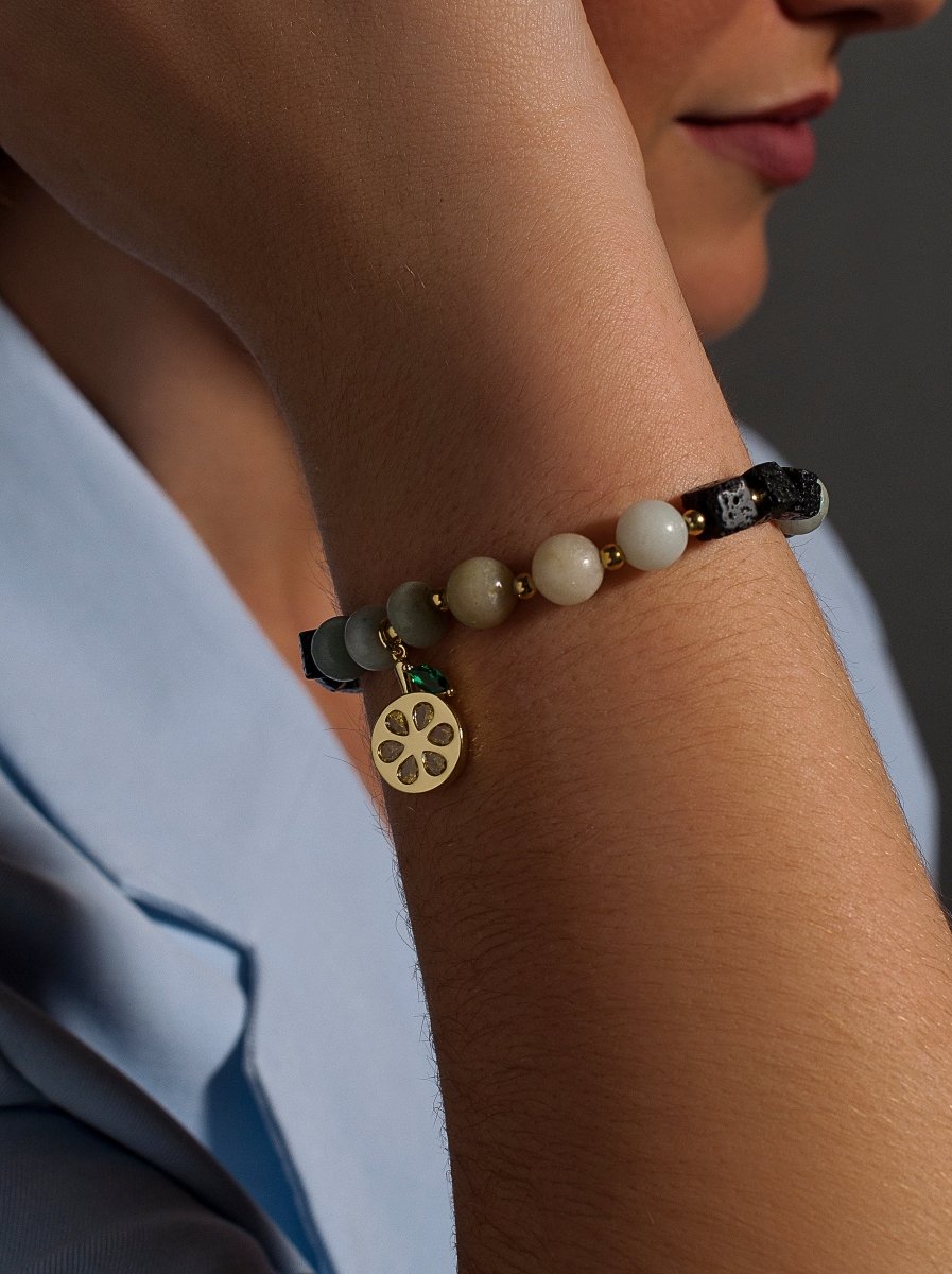 Pulseras de bolas de plata charm con circonitas y piedras semipreciosas variadas