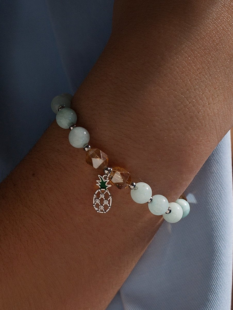 Pulseras de bolas de plata charm de piña y piedras semipresciosas-LINEARGENT
