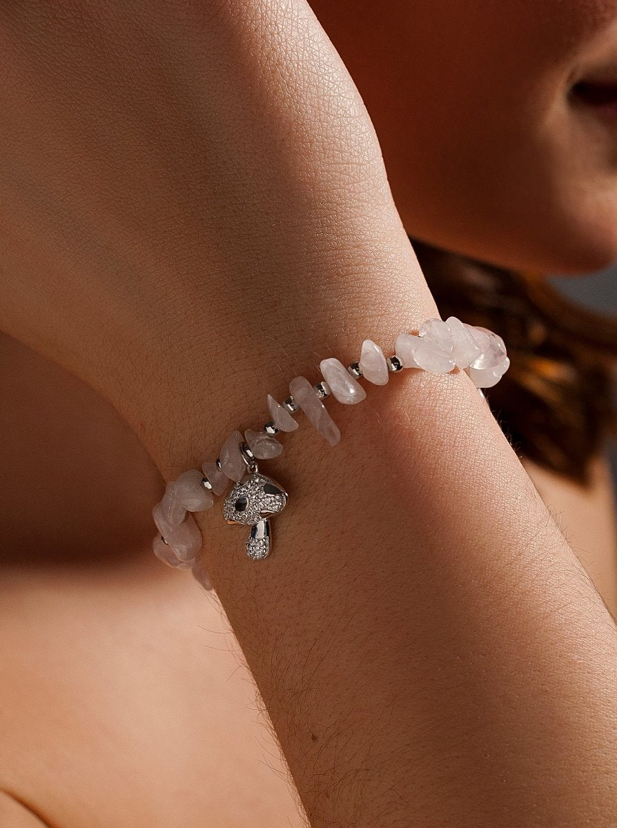 Pulseras de bolas de plata charm de seta y cuarzo-LINEARGENT