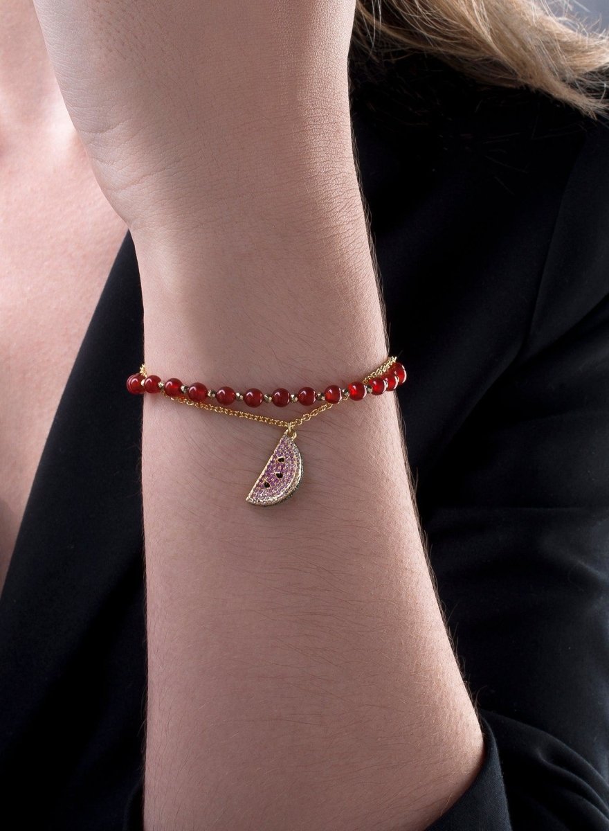 Pulseras de bolas doble diseño en rojo con motivo de sandía-LINEARGENT