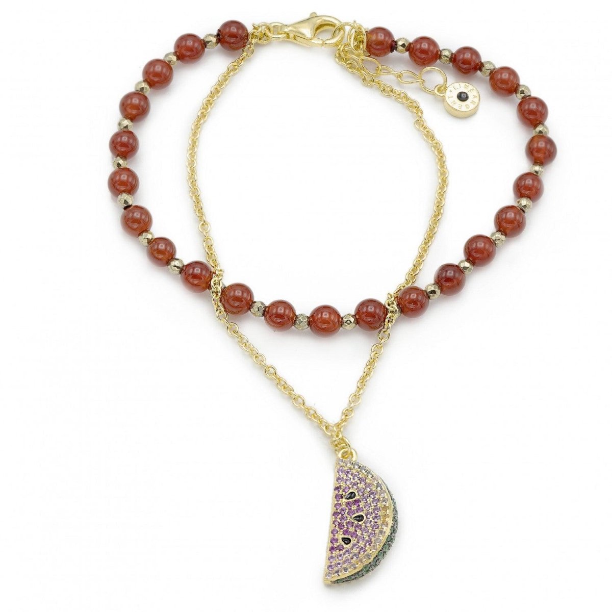 Pulseras de bolas doble diseño en rojo con motivo de sandía-LINEARGENT